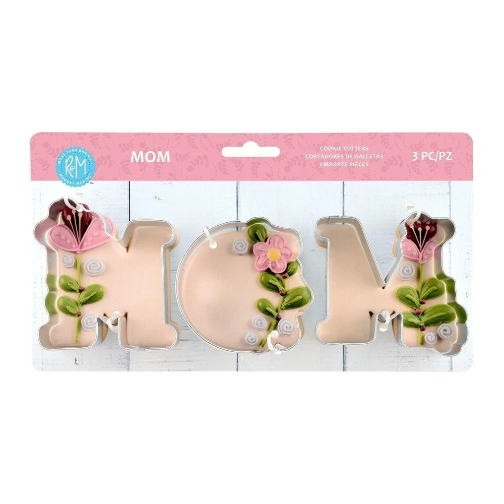 R&M International MOM 3 Piece Floral Cookie Cutter Set Silver Metal 5145 NEW